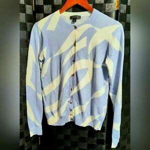 NWOT Ann Taylor 100% Cotton Button Up Geo Pattern Cardigan Deep Wisteria, Size S